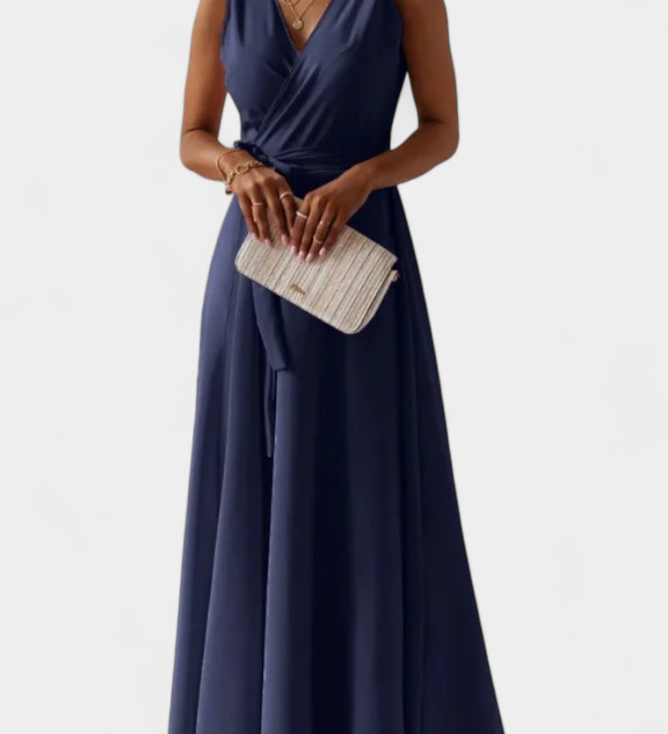 Marla – Elegante Vestido Largo con Escote en V y Corte Fluid