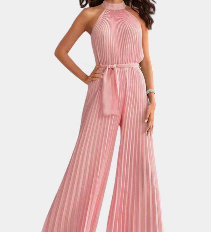 Elegante Patrizia Mono Palazzo Plisado con Cuello Halter para un estilo sofisticado