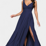 Vestido Largo Rocío con Elegante Drapeado Frontal y Escote Cruzado