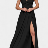 Vestido Largo Rocío con Elegante Drapeado Frontal y Escote Cruzado