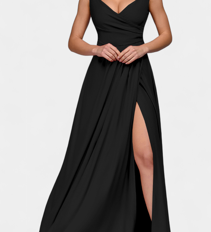 Vestido Largo Rocío con Elegante Drapeado Frontal y Escote Cruzado