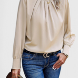 Dottie Blusa de Manga Larga con Encaje en el Cuello para un Toque Elegante