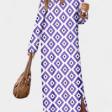 Vestido Largo Geométrico Brisa con Abertura y Escote en V - Elegancia y Estilo Sin Esfuerzo