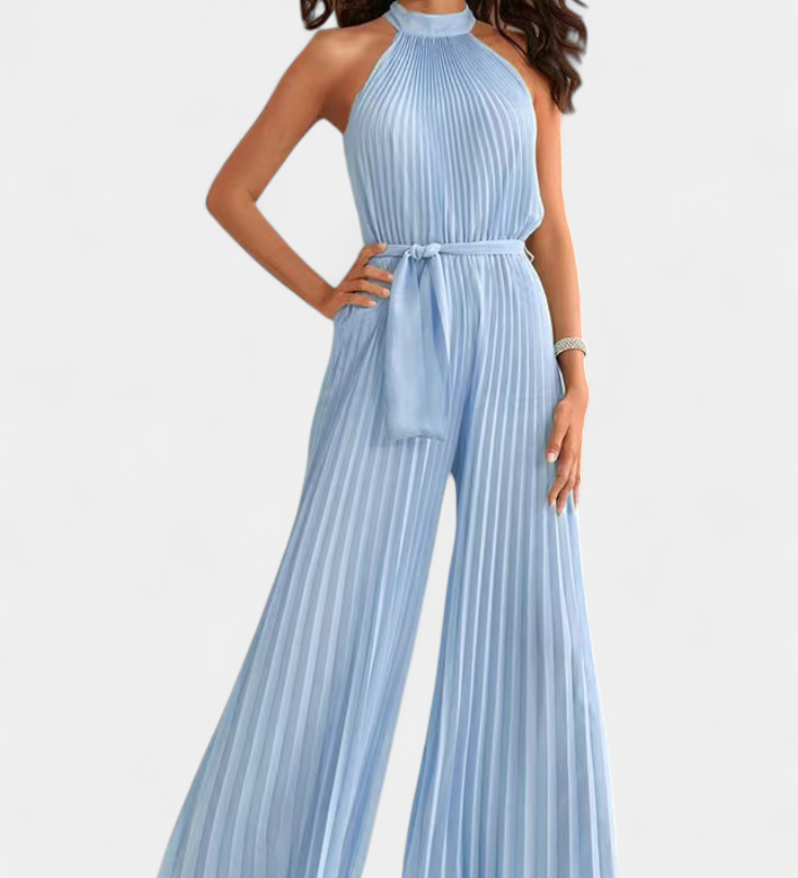 Elegante Patrizia Mono Palazzo Plisado con Cuello Halter para un estilo sofisticado