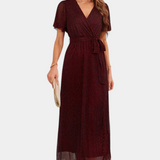 Vestido Maxi Envolvente Esperanza con Elegantes Mangas de Volante