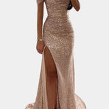 Ariel Vestido de Sirena con Lentejuelas y Diseño Off-Shoulder para Brillar en Cada Ocasión