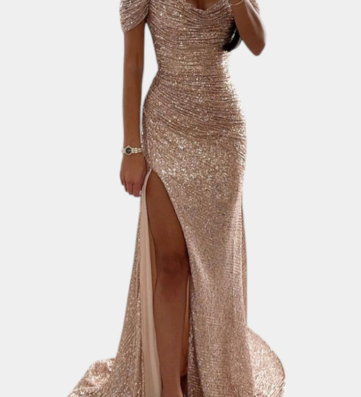 Ariel Vestido de Sirena con Lentejuelas y Diseño Off-Shoulder para Brillar en Cada Ocasión