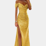 Ariel Vestido de Sirena con Lentejuelas y Diseño Off-Shoulder para Brillar en Cada Ocasión