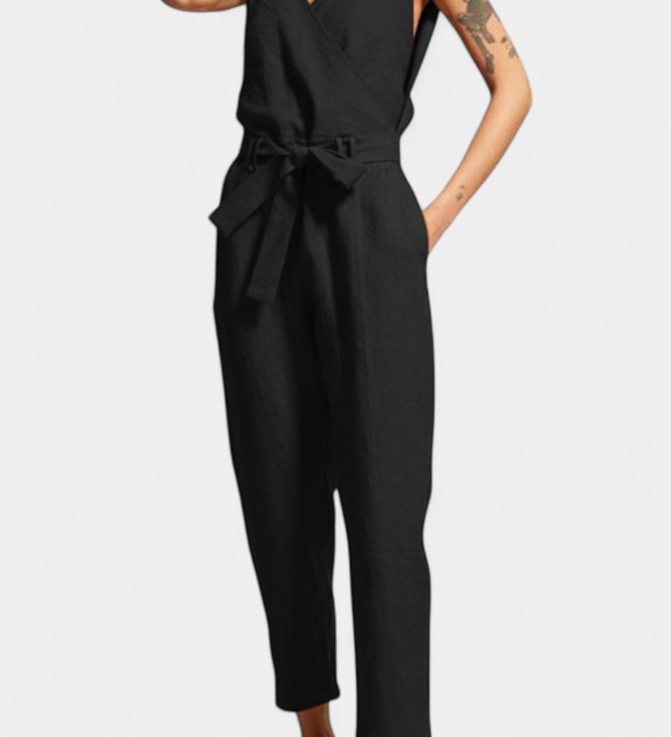 Maggie Mono Sin Mangas con Escote en V y Cintura Cruzada en Algodón, comoda y elegante