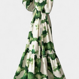 Elegante vestido maxi de manga larga con escote en V para ocasiones especiales