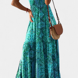 Elegante Vestido Vintage con Estampado Floral y Cintura Alta para un Look Sofisticado