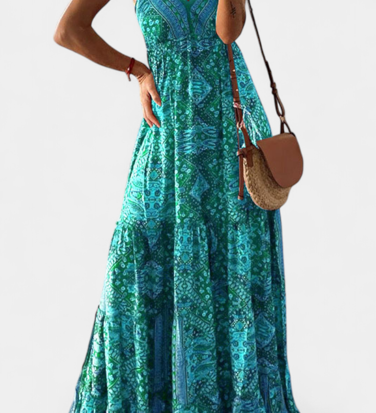 Elegante Vestido Vintage con Estampado Floral y Cintura Alta para un Look Sofisticado