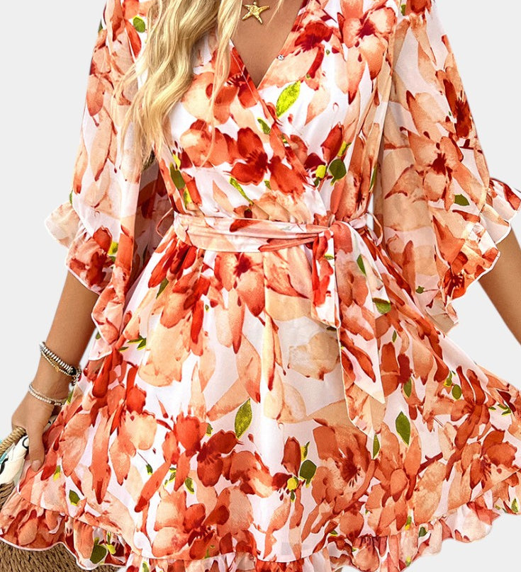 Besa Vestido Mini Floral Impreso con Silueta Elegante y Fluida