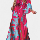 Vestido Maxi Joelle con Diseño Arcoíris, Escote en V y Manga Murciélago, Perfecto para Llevar con Estilo