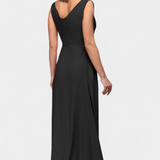 Vestido Largo Rocío con Elegante Drapeado Frontal y Escote Cruzado