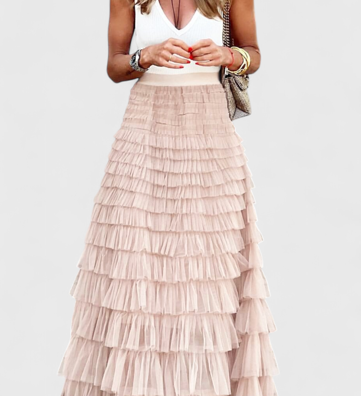 Elegante falda larga de tul con diseño vintage de Capucine