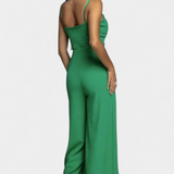 Vestido Prescillia Mono con Tirantes de Espagueti y Pernera con Abertura Elegante y Sofisticado