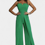 Vestido Prescillia Mono con Tirantes de Espagueti y Pernera con Abertura Elegante y Sofisticado