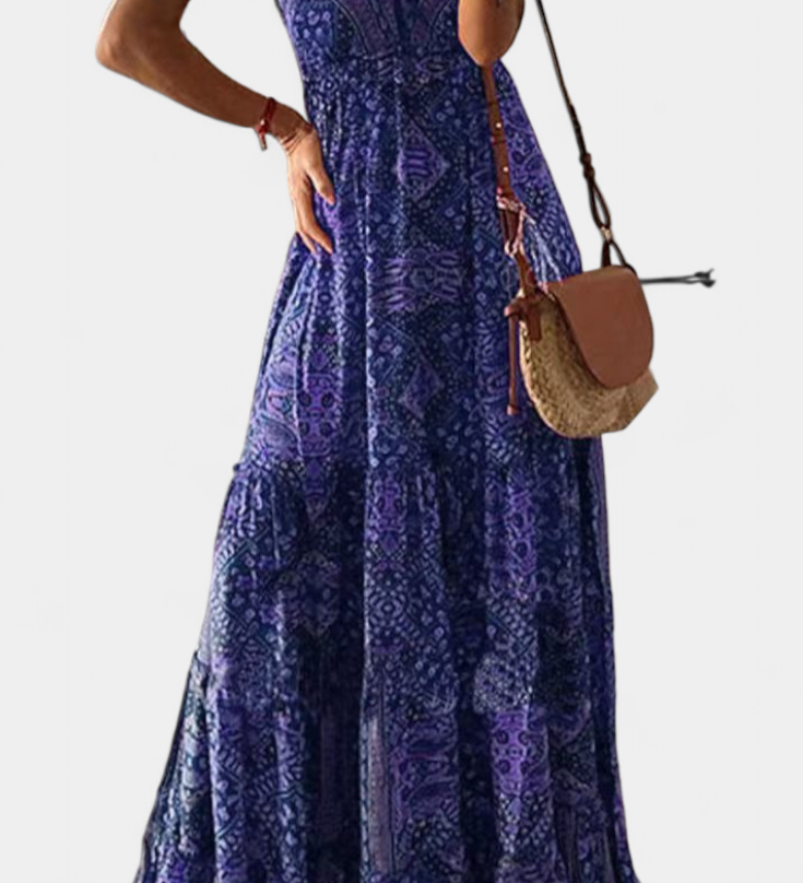 Elegante Vestido Vintage con Estampado Floral y Cintura Alta para un Look Sofisticado