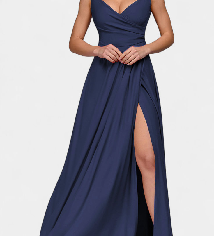 Vestido Largo Rocío con Elegante Drapeado Frontal y Escote Cruzado