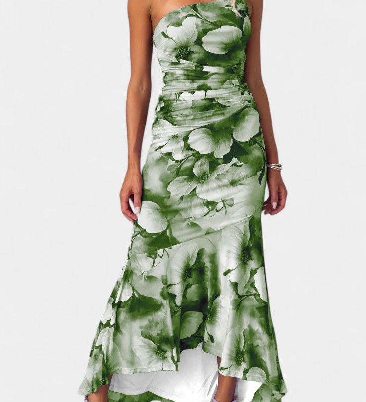 Vestido largo floral Abigail con manga única - Elegancia y estilo en cada paso