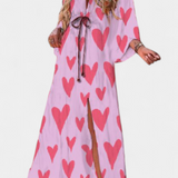 Vestido Maxi Joelle con Diseño Arcoíris, Escote en V y Manga Murciélago, Perfecto para Llevar con Estilo