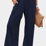 Lexia Pantalón de Algodón y Lino con Corte Fluido y Estilo Natural Elegante