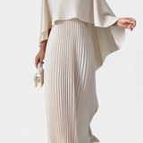 Jane Vestido Maxi de Cuello Alto con Pliegues y Mangas de Volante – Elegancia y Estilo para Cualquier Ocasión