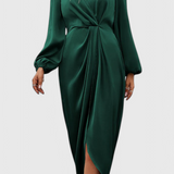 Vestido Largo Elegant con Escote en V y Detalle de Abertura Lateral