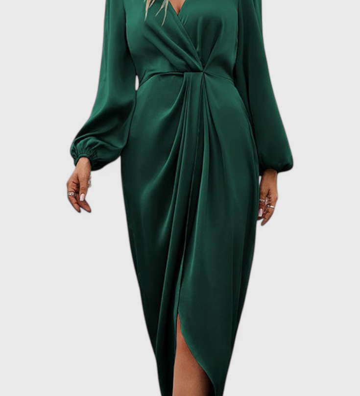 Vestido Largo Elegant con Escote en V y Detalle de Abertura Lateral