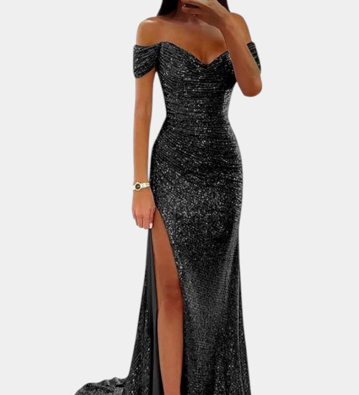 Ariel Vestido de Sirena con Lentejuelas y Diseño Off-Shoulder para Brillar en Cada Ocasión