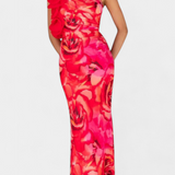 Maëlle Elegante Vestido Midi con Encantador Detalle Floral de un Hombro