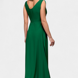 Vestido Largo Rocío con Elegante Drapeado Frontal y Escote Cruzado