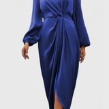 Vestido Largo Elegant con Escote en V y Detalle de Abertura Lateral