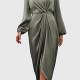 Vestido Largo Elegant con Escote en V y Detalle de Abertura Lateral