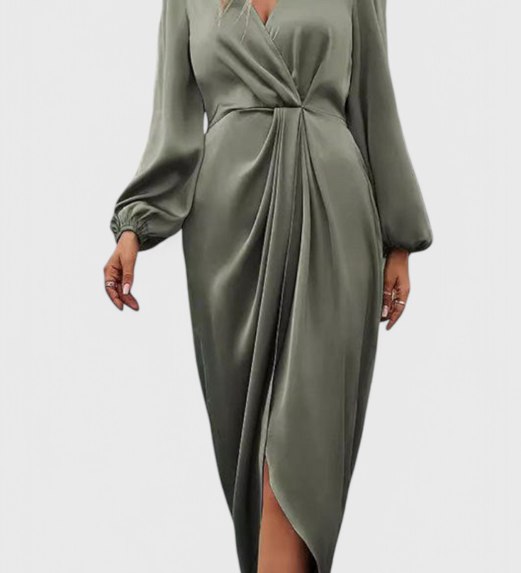 Vestido Largo Elegant con Escote en V y Detalle de Abertura Lateral