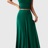 Set coordinato elegante con Top Corto Fruncido e Falda Fluida abbinata