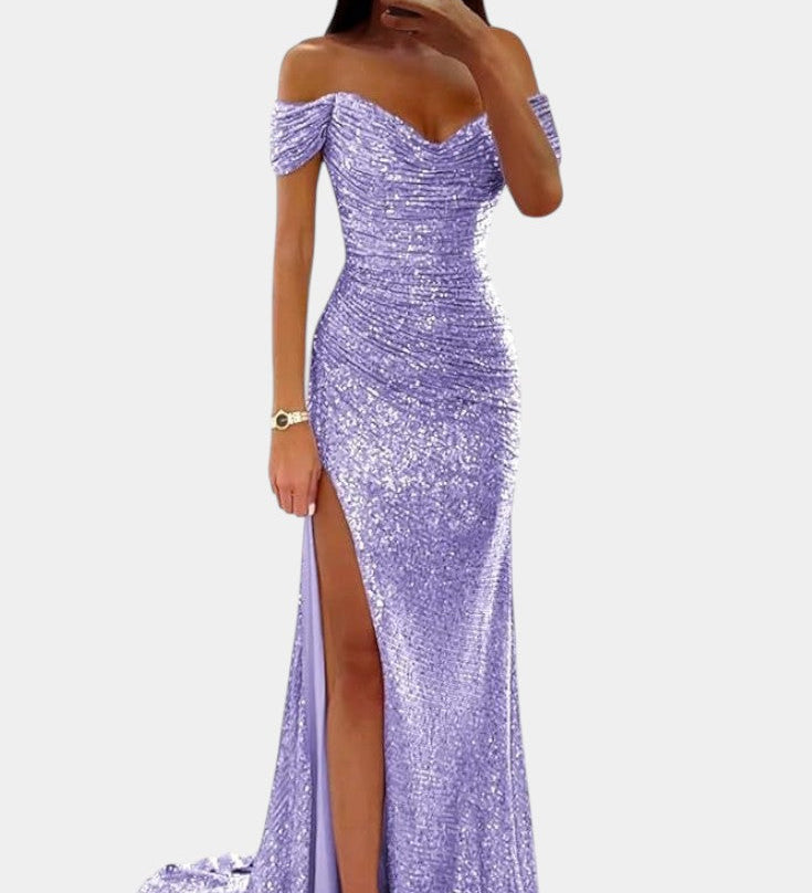 Ariel Vestido de Sirena con Lentejuelas y Diseño Off-Shoulder para Brillar en Cada Ocasión