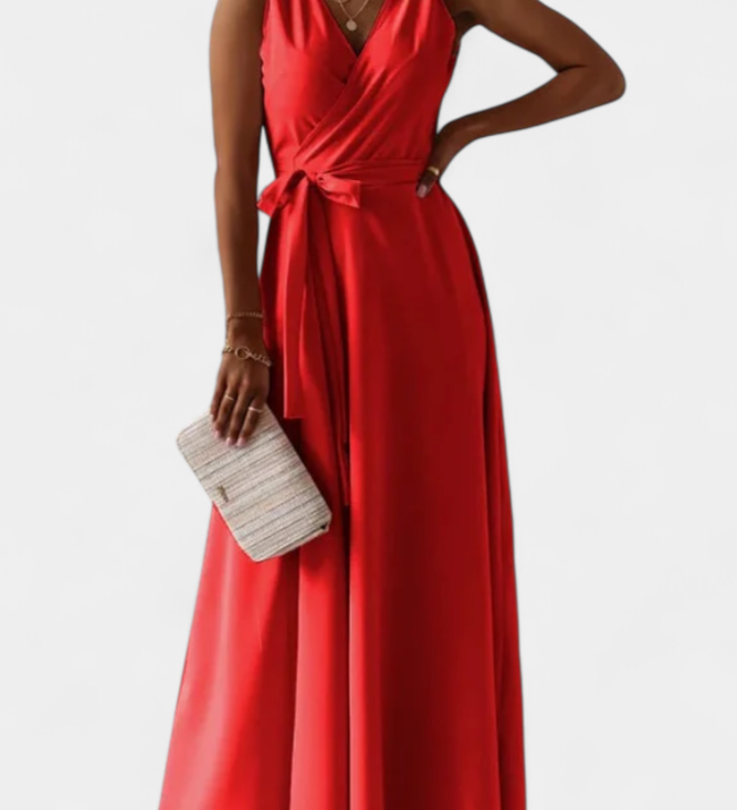 Marla – Elegante Vestido Largo con Escote en V y Corte Fluid