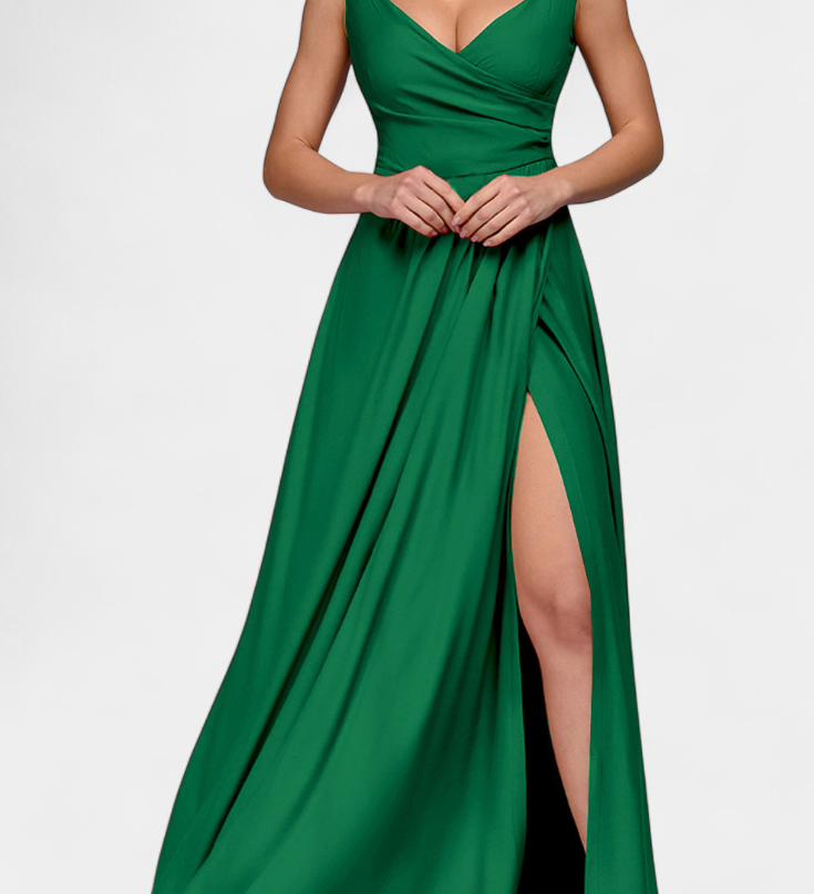 Vestido Largo Rocío con Elegante Drapeado Frontal y Escote Cruzado