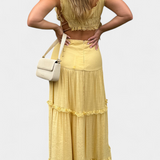 Ilys Elegante Conjunto Romántico con Top de Encaje y Falda Larga y Voluminosa