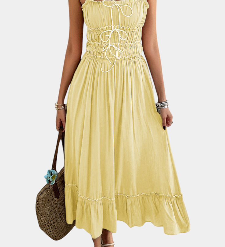 Luz Vestido A-Line con Tirantes y Dobladillo Rizado para un Look Elegante y Cómodo