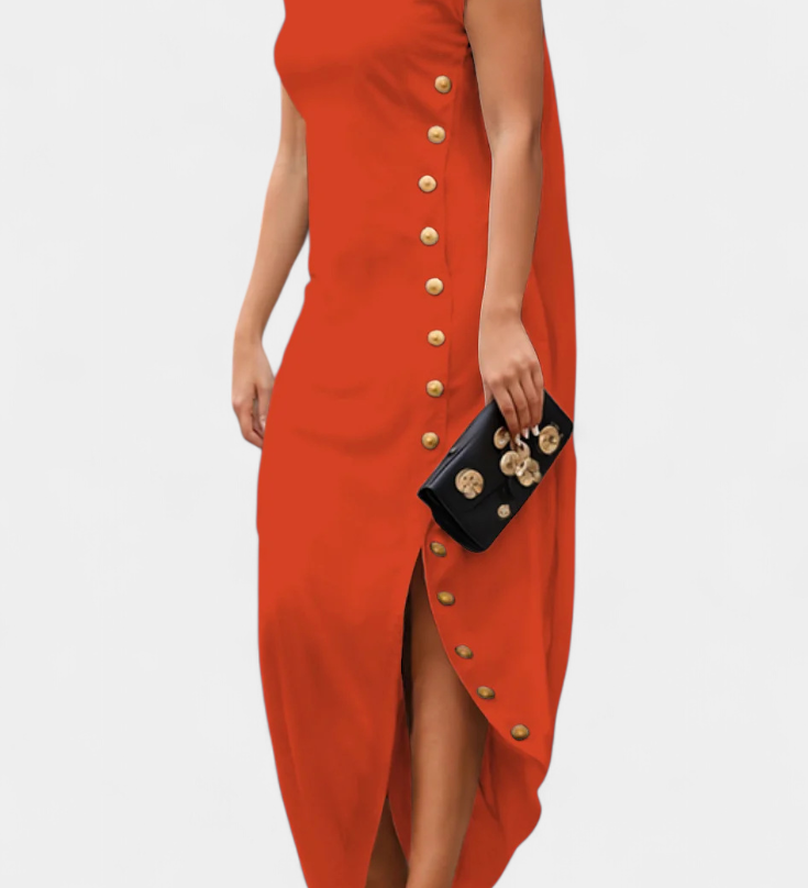 Vestido Asimétrico de Aphrodite con Elegantes Botones Dorados Decorativos