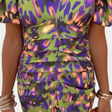 Wibia Vestido Estampado con Detalle de Fruncido Central y Mangas Volumen para un Look Elegante y Confortable