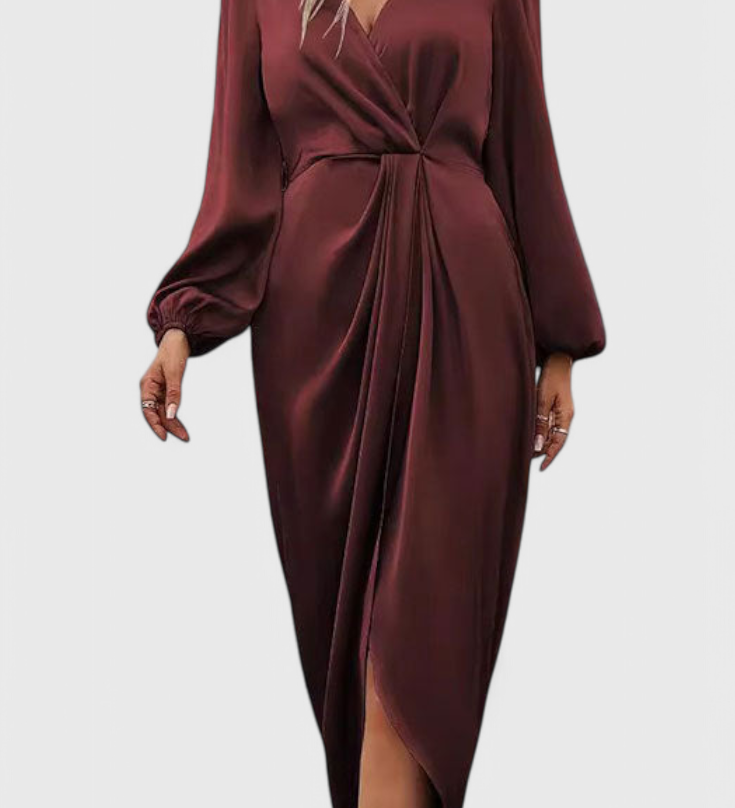 Vestido Largo Elegant con Escote en V y Detalle de Abertura Lateral