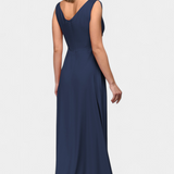 Vestido Largo Rocío con Elegante Drapeado Frontal y Escote Cruzado