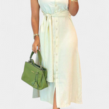 Vestido Elegante sin Mangas Behnaz con Cinturón y Cuello Camisero - Look Sofisticado y Moderno