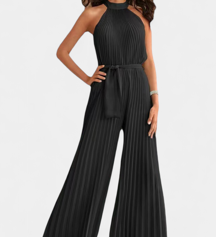 Elegante Patrizia Mono Palazzo Plisado con Cuello Halter para un estilo sofisticado