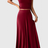 Set coordinato elegante con Top Corto Fruncido e Falda Fluida abbinata