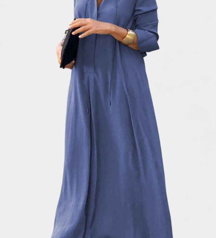 Verónica Elegante Vestido de Manga Largo y Escote en V para Múltiples Ocasiones